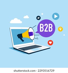 B2B word in speech bubble. B2B marketing. Social media network ads and internet. SMM, Internet notification. Flat vector illustration