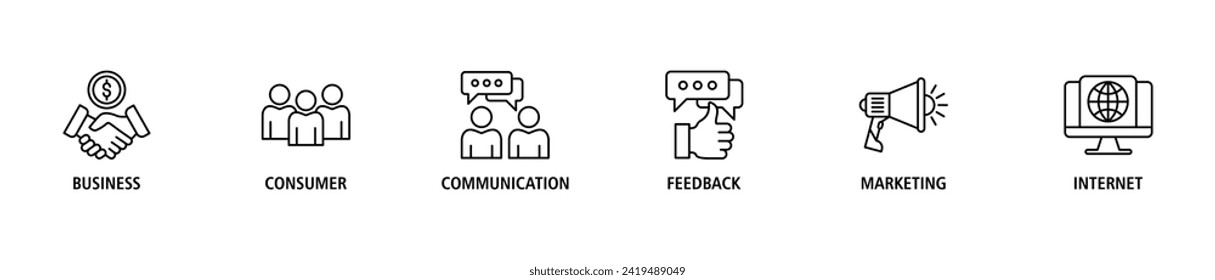 B2C banner web icon set vector illustration for business to consumer concept of marketing with communications, feedback, marketing, and internet icon