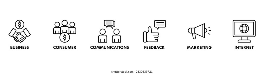 B2C banner web icon vector illustration for business to consumer concept of marketing with communications, feedback, marketing, and internet icon