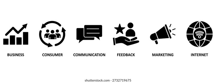 B2C banner web icon vector illustration for business to consumer concept of corporate with communications, feedback, marketing, and internet icon