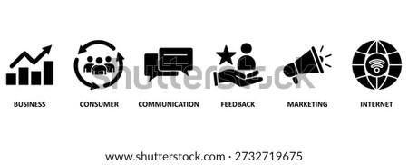 B2C banner web icon vector illustration for business to consumer concept of corporate with communications, feedback, marketing, and internet icon