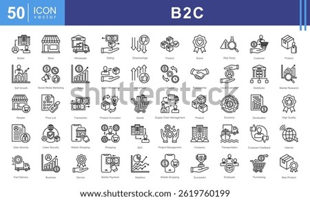 B2C icon collection set. Containing business model, customer, service, selling, product, direct selling, retailer icon.