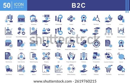 B2C icon collection set. Containing business model, customer, service, selling, product, direct selling, retailer icon.