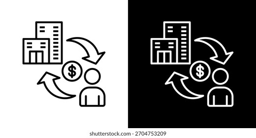 Conjunto de iconos B2C en Ilustración vectorial de contorno en blanco y negro