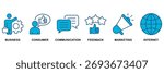 B2C icon set Blue Monochrome Flat Design concept for business to consumer concept of marketing with communications, feedback, marketing, and internet icon