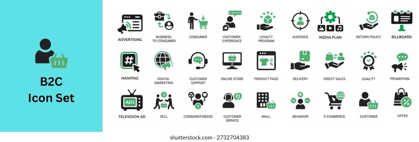 B2c icon set silhouette vector 