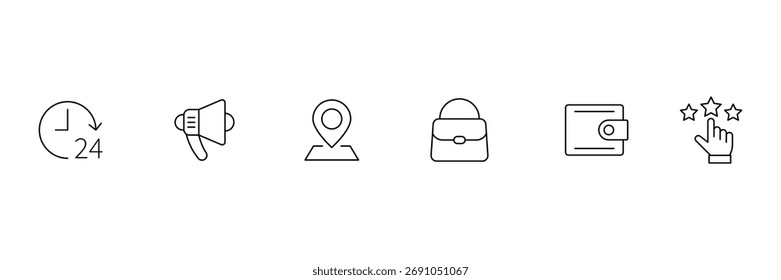 B2C line web icons. E-commerce line Icons. Business to customer service, retail, digital marketing, direct sales, customer experience, online store and more. Vector illustration.