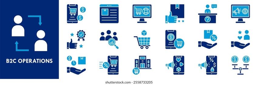 B2C Operations icon collection set. Containing design b2c, strategy, management, diagram, company, market, business to consumer
