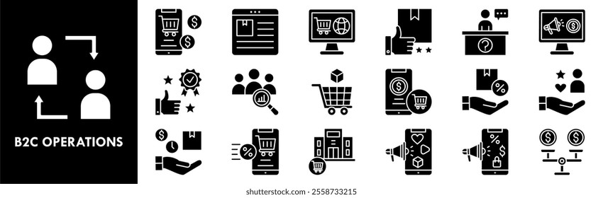 B2C Operations icon collection set. Containing design b2c, strategy, management, diagram, company, market, business to consumer