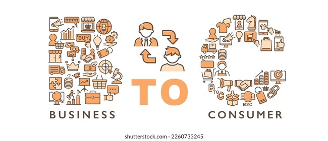 Tipografía vectorial B2C. Icono de línea de negocio a consumidor.