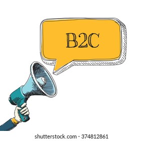 B2C word in speech bubble with sketch drawing style