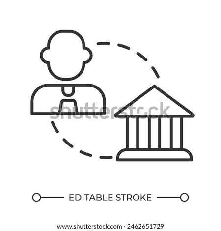B2G model linear icon. Business to government. Business model. Government regulations. Public administration.Thin line illustration. Contour symbol. Vector outline drawing. Editable stroke