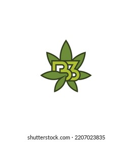 B3 letter logo vector with cannabis leaf. Perfect for your cannabis-related business.