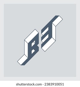 B3 - monogram or logotype. Isometric 3d font for design. Volume alphabet. Outline fonts. Original letter B and number 3.