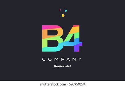 B4 b 4 four letter number combination creative color green orange blue magenta pink company logo vector icon spectrum