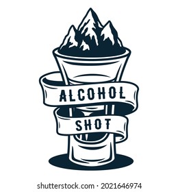 B-52 shot with mountain and ribbon. Alcohol cocktail B-52 for bar, pab or restaurant. Hand drawn illustration to vector isolated on background
