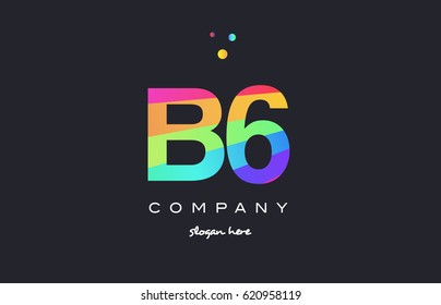B6 b 6 six letter number combination creative color green orange blue magenta pink company logo vector icon spectrum