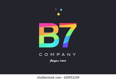 B7 b 7 seven letter number combination creative color green orange blue magenta pink company logo vector icon spectrum