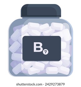 B7 dietary supplement jar icon cartoon vector. Package label. Pill food