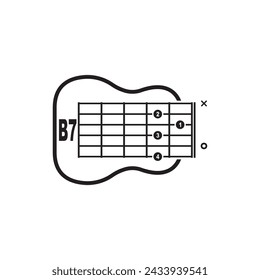 B7 guitar chord icon. Basic guitar chord vector illustration symbol design