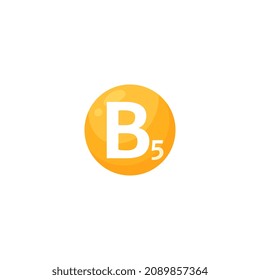 B7 vitamin shining golden bubble pill. Vitamin supplement vector icon. B seven vitamin round drop capsule, abstract illustration isolated on white background.