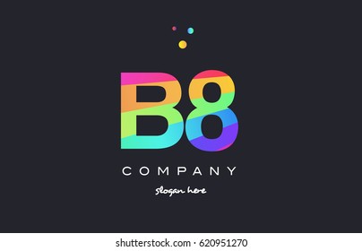 B8 b 8 eight letter number combination creative color green orange blue magenta pink company logo vector icon spectrum