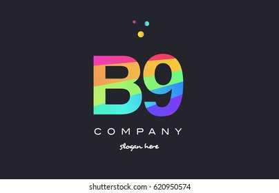 B9 b 9 nine letter number combination creative color green orange blue magenta pink company logo vector icon spectrum