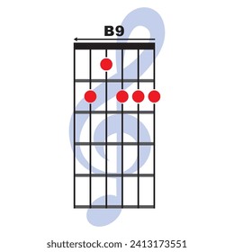 B9 guitar chord icon. Basic guitar chord vector illustration symbol design