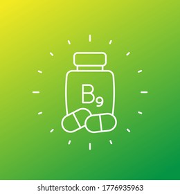 B9 vitamin, folate line vector icon
