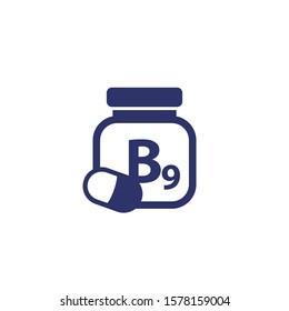 B9 Vitamin, Folate Supplement Icon On White