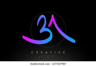 BA Artistic Brush Letter Logo Handwritten in Purple Blue Colors Vector Illustration.
