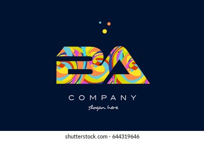 ba b a alphabet letter logo colors colorful rainbow acrylic font creative text dots company vector icon design template