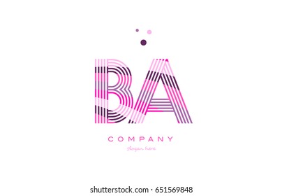 ba b a alphabet letter logo pink purple line font creative text dots company vector icon design template