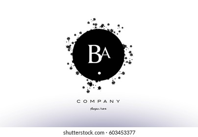 ba b a  black white circle grunge splash vintage retro alphabet company logo design vector icon template