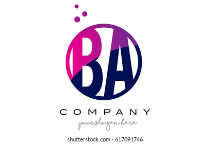 BA B A Circle Letter Logo Design with Purple Magenta Dots Bubbles Vector Illustration