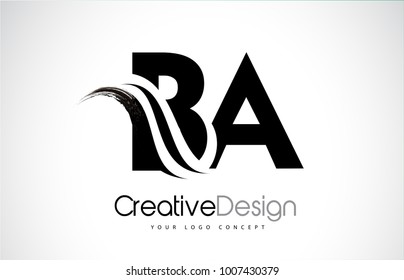 BA B A Creative Modern Black Letters Logo Design with Brush Swoosh