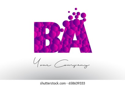 BA B A Dots Letter Logo with Purple Pink Magenta Bubbles Texture Vector.