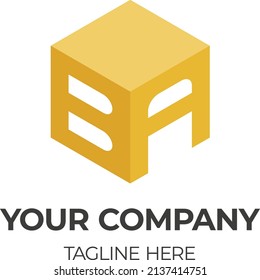 BA, B A Letter Geometric Cube Logo Symbol, Yellow Square Logo Icon for Business. Logo Template for Business. Logo Design Letter B and A.