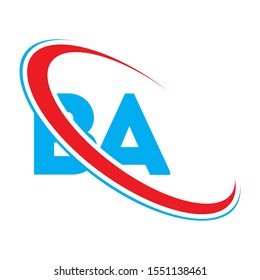 BA B A letter logo design. Initial letter BA linked circle upercase monogram logo red and blue. BA logo, B A design