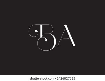 BA B A Logo design with square frame line art.