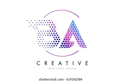 BA B A Pink Magenta Dotted Bubble Letter Logo Design. Dots Lettering Vector Illustration