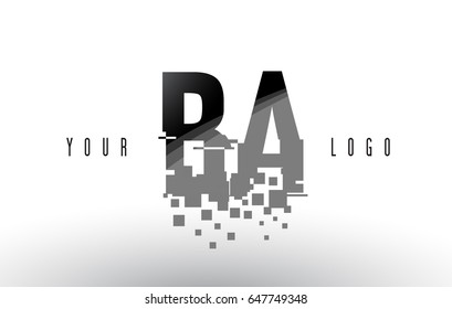 BA B A Pixel Letter Logo with Digital Shattered Black Squares. Creative Letters Vector Illustration.