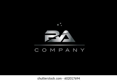 ba b a  silver grey metal metallic alphabet technology company letter logo design vector icon template black background