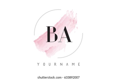 BA B A Watercolor Letter Logo Design with Circular Shape and Pastel Pink Brush.