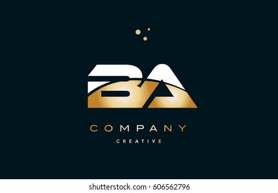 ba b a  white yellow gold golden metal metallic luxury alphabet company letter logo design vector icon template