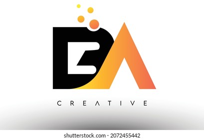 BA Black Orange Letter Logo Design. BA Icon with Dots and Bubbles Creative Letters Vector illustration.