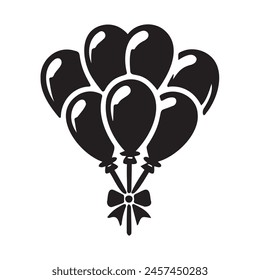 BA bunch of balloons on a string for a gift, a black silhouette on a transparent background, a vector drawing for a holiday