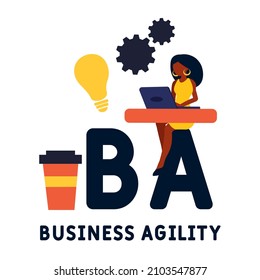 BA - Business Agility acronym. business concept background.  vector illustration concept with keywords and icons. lettering illustration with icons for web banner, flyer, landing pag