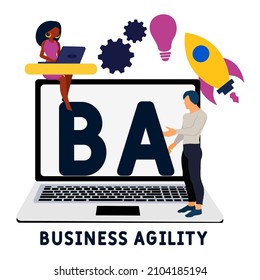 BA - Business Agility acronym. business concept background.  vector illustration concept with keywords and icons. lettering illustration with icons for web banner, flyer, landing pag