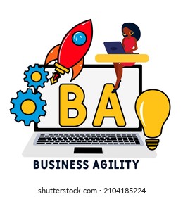 BA - Business Agility acronym. business concept background.  vector illustration concept with keywords and icons. lettering illustration with icons for web banner, flyer, landing pag